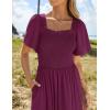 ZESICA Women’s 2026 Summer Casual Mini Dress Flutter Short Sleeve Square Neck Smocked Tiered Ruffle Flowy Dresses(Plum)