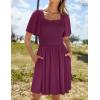 ZESICA Women’s 2026 Summer Casual Mini Dress Flutter Short Sleeve Square Neck Smocked Tiered Ruffle Flowy Dresses(Plum)