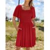 ZESICA Women’s 2026 Summer Casual Mini Dress Flutter Short Sleeve Square Neck Smocked Tiered Ruffle Flowy Dresses(Red)
