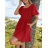 ZESICA Women’s 2026 Summer Casual Mini Dress Flutter Short Sleeve Square Neck Smocked Tiered Ruffle Flowy Dresses(Red)