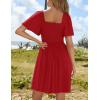ZESICA Women’s 2026 Summer Casual Mini Dress Flutter Short Sleeve Square Neck Smocked Tiered Ruffle Flowy Dresses(Red)