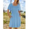 ZESICA Women’s 2026 Summer Casual Mini Dress Flutter Short Sleeve Square Neck Smocked Tiered Ruffle Flowy Dresses(Sky)
