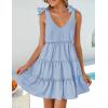 ZESICA Womens 2026 Summer Casual V Neck Sleeveless Mini Dress Tie Shoulder Tiered Ruffle Swing A Line Short Sundresses(Blue)