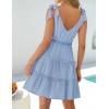 ZESICA Womens 2026 Summer Casual V Neck Sleeveless Mini Dress Tie Shoulder Tiered Ruffle Swing A Line Short Sundresses(Blue)
