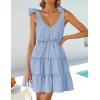 ZESICA Womens 2026 Summer Casual V Neck Sleeveless Mini Dress Tie Shoulder Tiered Ruffle Swing A Line Short Sundresses(Blue)