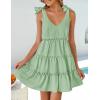 ZESICA Womens 2026 Summer Casual V Neck Sleeveless Mini Dress Tie Shoulder Tiered Ruffle Swing A Line Short Sundresses(Green)