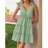 ZESICA Womens 2026 Summer Casual V Neck Sleeveless Mini Dress Tie Shoulder Tiered Ruffle Swing A Line Short Sundresses(Green)
