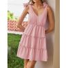 ZESICA Womens 2026 Summer Casual V Neck Sleeveless Mini Dress Tie Shoulder Tiered Ruffle Swing A Line Short Sundresses(Pink)