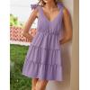 ZESICA Womens 2026 Summer Casual V Neck Sleeveless Mini Dress Tie Shoulder Tiered Ruffle Swing A Line Short Sundresses(Purple)