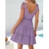 ZESICA Womens 2026 Summer Casual V Neck Sleeveless Mini Dress Tie Shoulder Tiered Ruffle Swing A Line Short Sundresses(Purple)