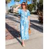 ZESICA Women’s 2026 Summer Floral V Neck Midi Dress Boho Short Sleeve High Waist Flowy Beach Vacation Dresses with Belt(Blue)