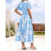 ZESICA Women’s 2026 Summer Floral V Neck Midi Dress Boho Short Sleeve High Waist Flowy Beach Vacation Dresses with Belt(Blue)