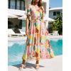 ZESICA Women’s 2026 Summer Floral V Neck Midi Dress Boho Short Sleeve High Waist Flowy Beach Vacation Dresses with Belt(Blue Pink)