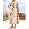 ZESICA Women’s 2026 Summer Floral V Neck Midi Dress Boho Short Sleeve High Waist Flowy Beach Vacation Dresses with Belt(Blue Pink)