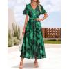 ZESICA Women’s 2026 Summer Floral V Neck Midi Dress Boho Short Sleeve High Waist Flowy Beach Vacation Dresses with Belt(Darkgreen)