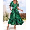 ZESICA Women’s 2026 Summer Floral V Neck Midi Dress Boho Short Sleeve High Waist Flowy Beach Vacation Dresses with Belt(Darkgreen)