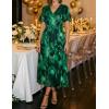 ZESICA Women’s 2026 Summer Floral V Neck Midi Dress Boho Short Sleeve High Waist Flowy Beach Vacation Dresses with Belt(Darkgreen)