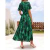 ZESICA Women’s 2026 Summer Floral V Neck Midi Dress Boho Short Sleeve High Waist Flowy Beach Vacation Dresses with Belt(Darkgreen)