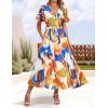 ZESICA Women’s 2026 Summer Floral V Neck Midi Dress Boho Short Sleeve High Waist Flowy Beach Vacation Dresses with Belt(Floral Orange)