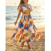 ZESICA Women’s 2026 Summer Floral V Neck Midi Dress Boho Short Sleeve High Waist Flowy Beach Vacation Dresses with Belt(Floral Orange)