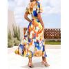 ZESICA Women’s 2026 Summer Floral V Neck Midi Dress Boho Short Sleeve High Waist Flowy Beach Vacation Dresses with Belt(Floral Orange)