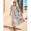 ZESICA Women’s 2026 Summer Floral V Neck Midi Dress Boho Short Sleeve High Waist Flowy Beach Vacation Dresses with Belt(Green)