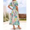 ZESICA Women’s 2026 Summer Floral V Neck Midi Dress Boho Short Sleeve High Waist Flowy Beach Vacation Dresses with Belt(Green)