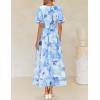 ZESICA Women’s 2026 Summer Floral V Neck Midi Dress Boho Short Sleeve High Waist Flowy Beach Vacation Dresses with Belt(Lightblue)