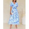 ZESICA Women’s 2026 Summer Floral V Neck Midi Dress Boho Short Sleeve High Waist Flowy Beach Vacation Dresses with Belt(Lightblue)