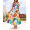 ZESICA Women’s 2026 Summer Floral V Neck Midi Dress Boho Short Sleeve High Waist Flowy Beach Vacation Dresses with Belt(Orangeyellow)