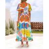ZESICA Women’s 2026 Summer Floral V Neck Midi Dress Boho Short Sleeve High Waist Flowy Beach Vacation Dresses with Belt(Orangeyellow)
