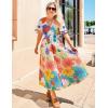 ZESICA Women’s 2026 Summer Floral V Neck Midi Dress Boho Short Sleeve High Waist Flowy Beach Vacation Dresses with Belt(Orangeyellow)