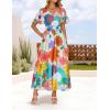 ZESICA Women’s 2026 Summer Floral V Neck Midi Dress Boho Short Sleeve High Waist Flowy Beach Vacation Dresses with Belt(Orangeyellow)