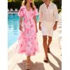 ZESICA Women’s 2026 Summer Floral V Neck Midi Dress Boho Short Sleeve High Waist Flowy Beach Vacation Dresses with Belt(Pink)