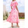 ZESICA Women’s 2026 Summer Floral V Neck Midi Dress Boho Short Sleeve High Waist Flowy Beach Vacation Dresses with Belt(Pink)