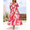 ZESICA Women’s 2026 Summer Floral V Neck Midi Dress Boho Short Sleeve High Waist Flowy Beach Vacation Dresses with Belt(Rose)