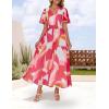 ZESICA Women’s 2026 Summer Floral V Neck Midi Dress Boho Short Sleeve High Waist Flowy Beach Vacation Dresses with Belt(Rose)