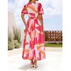 ZESICA Women’s 2026 Summer Floral V Neck Midi Dress Boho Short Sleeve High Waist Flowy Beach Vacation Dresses with Belt(Rose)