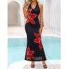 ZESICA Women’s 2026 Summer Halter Neck Floral Print Maxi Dress Sleeveless Backless Wedding Guest Party Bodycon Long Dresses(Black)