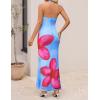 ZESICA Women’s 2026 Summer Halter Neck Floral Print Maxi Dress Sleeveless Backless Wedding Guest Party Bodycon Long Dresses(Blue)