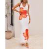 ZESICA Women’s 2026 Summer Halter Neck Floral Print Maxi Dress Sleeveless Backless Wedding Guest Party Bodycon Long Dresses(Orange)