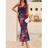 ZESICA Women’s 2026 Summer Halter Neck Floral Print Maxi Dress Sleeveless Backless Wedding Guest Party Bodycon Long Dresses(Purplered)