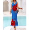 ZESICA Women’s 2026 Summer Halter Neck Floral Print Maxi Dress Sleeveless Backless Wedding Guest Party Bodycon Long Dresses(Royalblue)