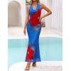 ZESICA Women’s 2026 Summer Halter Neck Floral Print Maxi Dress Sleeveless Backless Wedding Guest Party Bodycon Long Dresses(Royalblue)