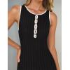 ZESICA Womens 2026 Summer Long Maxi Dress Sleeveless Crew Neck Hollow Out Pleated Ribbed Knit Swing Tank Dresses(Black)