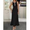 ZESICA Womens 2026 Summer Long Maxi Dress Sleeveless Crew Neck Hollow Out Pleated Ribbed Knit Swing Tank Dresses(Black)
