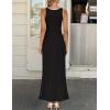 ZESICA Womens 2026 Summer Long Maxi Dress Sleeveless Crew Neck Hollow Out Pleated Ribbed Knit Swing Tank Dresses(Black)