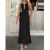 ZESICA Womens 2026 Summer Long Maxi Dress Sleeveless Crew Neck Hollow Out Pleated Ribbed Knit Swing Tank Dresses(Black)