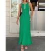 ZESICA Womens 2026 Summer Long Maxi Dress Sleeveless Crew Neck Hollow Out Pleated Ribbed Knit Swing Tank Dresses(Green)
