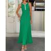 ZESICA Womens 2026 Summer Long Maxi Dress Sleeveless Crew Neck Hollow Out Pleated Ribbed Knit Swing Tank Dresses(Green)